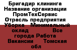 Бригадир клининга › Название организации ­ ПромТехСервис › Отрасль предприятия ­ Уборка › Минимальный оклад ­ 30 000 - Все города Работа » Вакансии   . Томская обл.